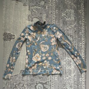 Sezane Floral Blue and Cream Top